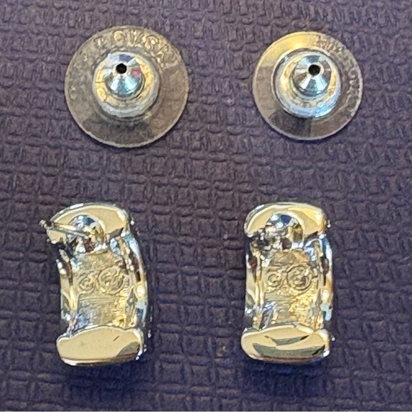 Authentic Stamped Swarovski Pave Clear Crystals Rhodium Plated Huggie Earrings - Picture 12 of 14